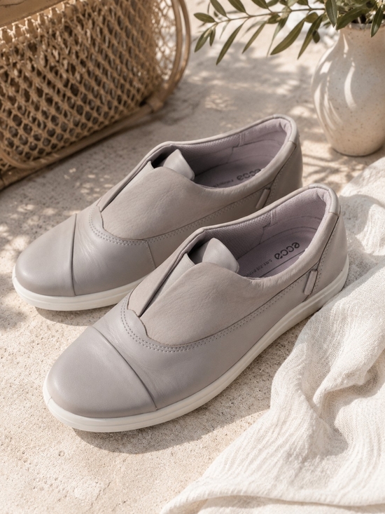 Ecco Shoes - ECCO Women's Grey Slip-On Leather Sneakers